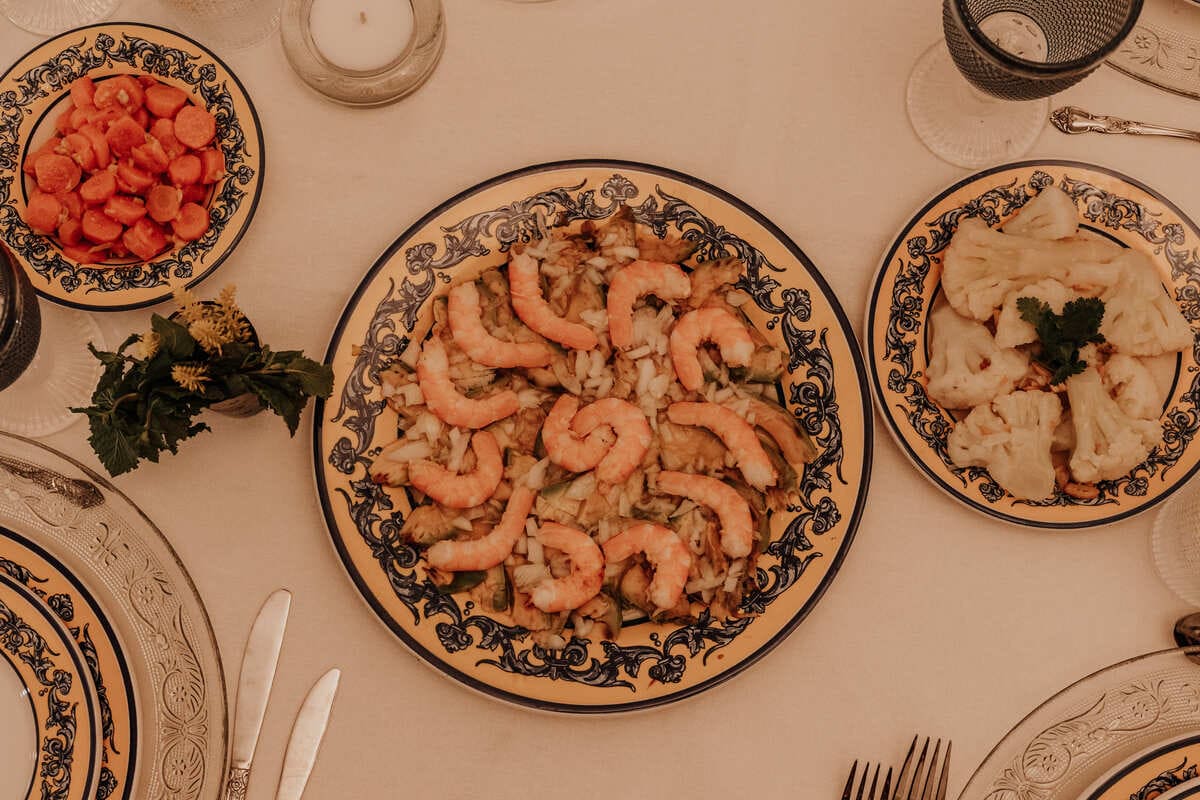 Christmas menu in Spain, avocado and prawns salad