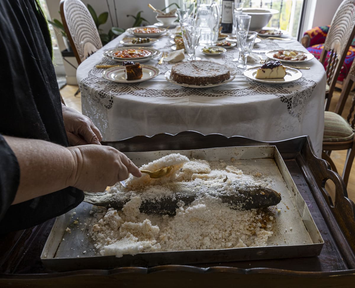 Sea bass in salt crust