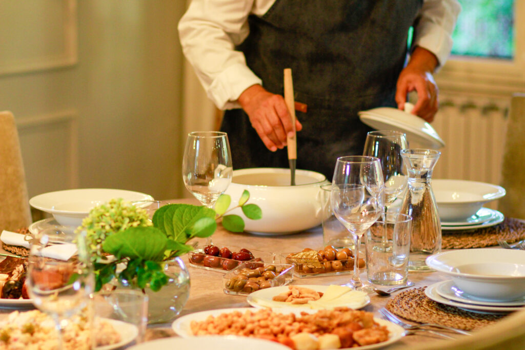 'Cocido Madrileño' served by host Pascual in his stately home in Madrid