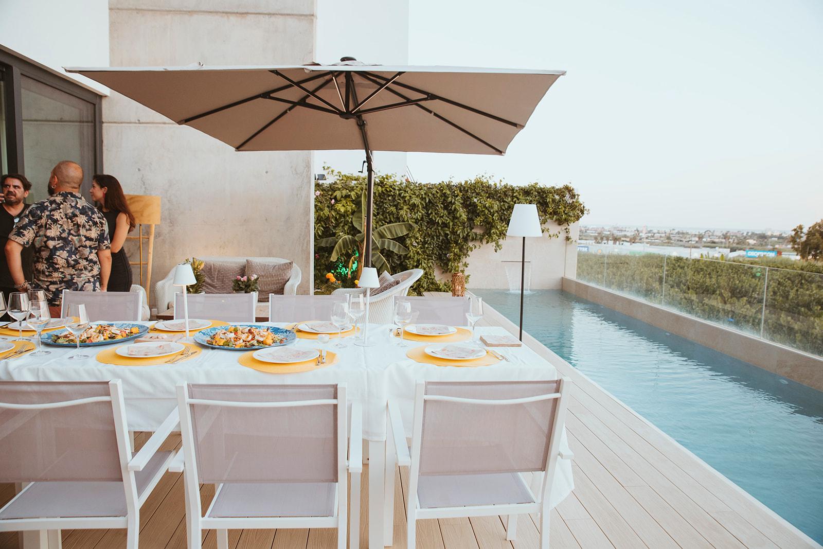Rooftop terrace and pool house with coastal views near the beach in Motril